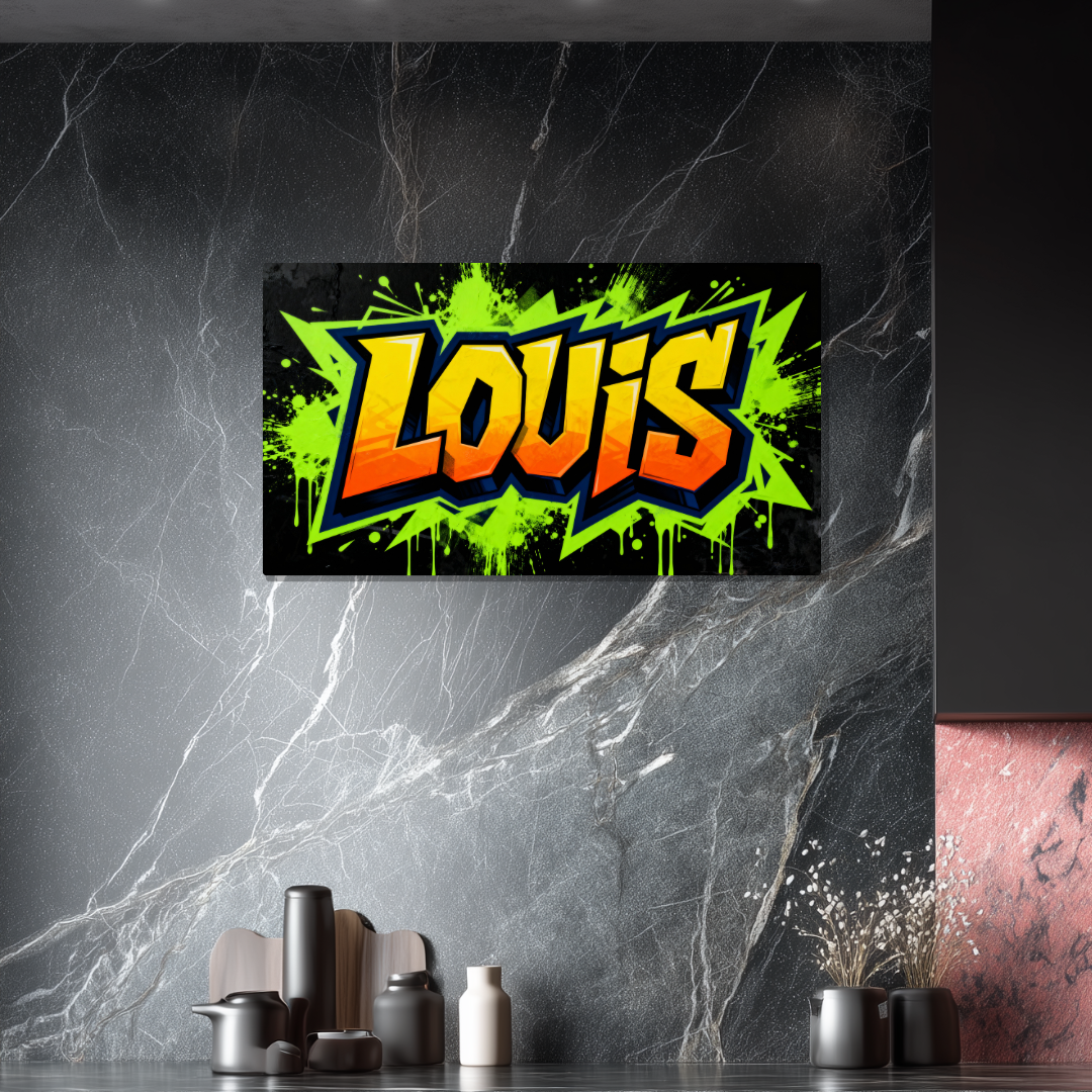 Tableau Prénom Personnalisé Graffiti Jaune et Vert