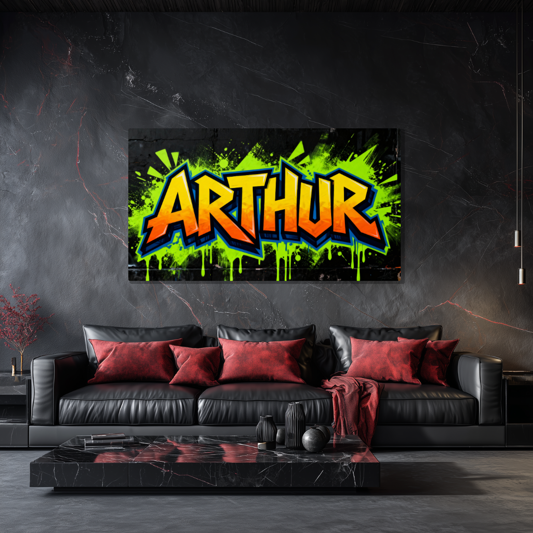 Tableau Prénom Personnalisé Graffiti Jaune et Vert