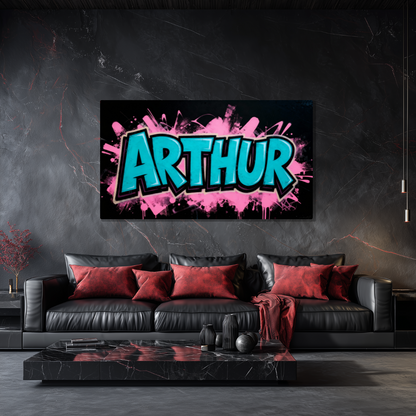 Tableau Prénom Personnalisé Graffiti Bleu et Rose