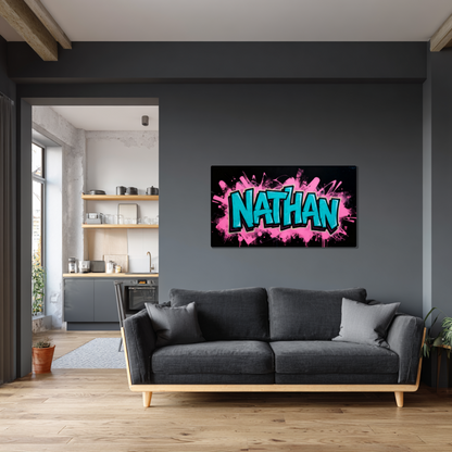 Tableau Prénom Personnalisé Graffiti Bleu et Rose