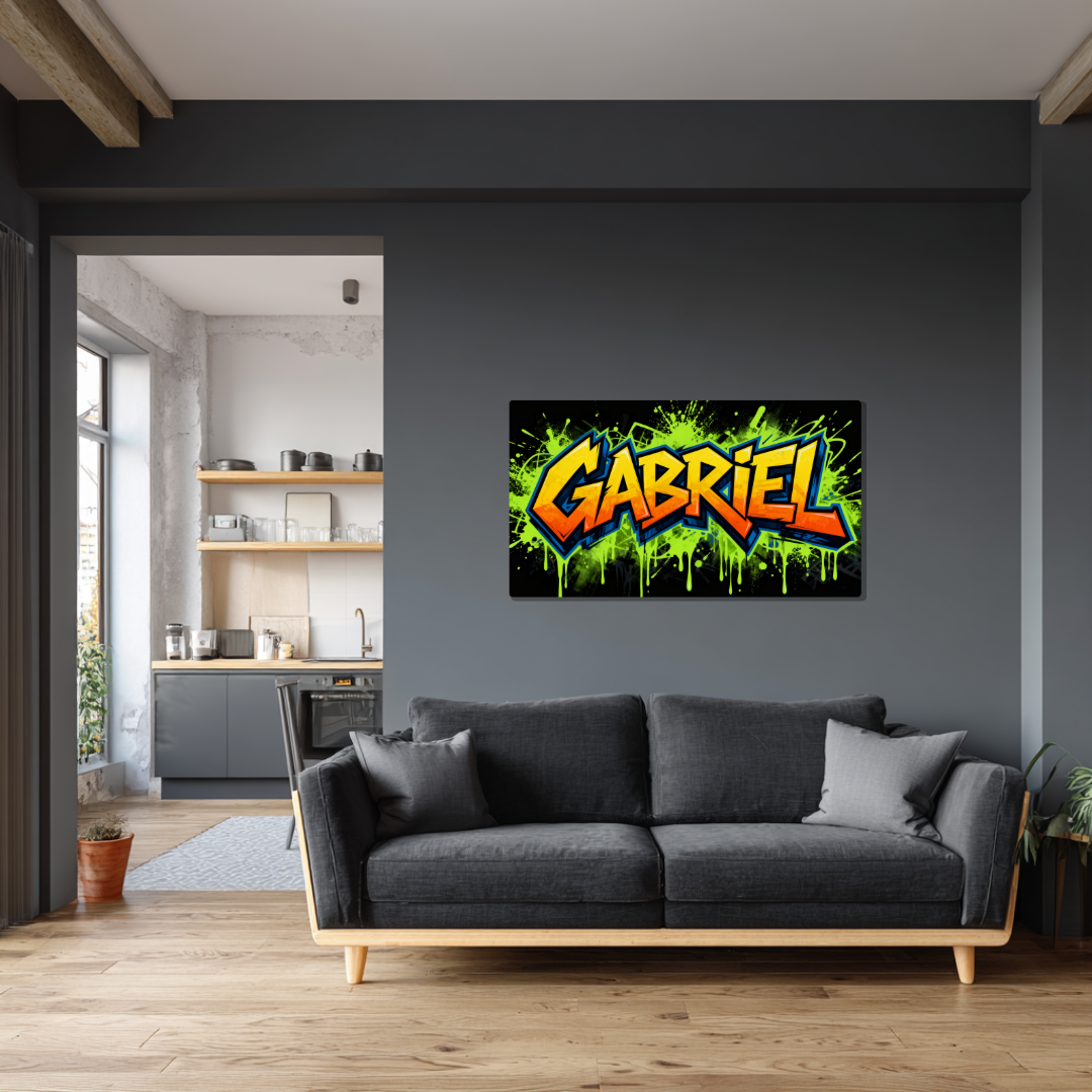 Tableau Prénom Personnalisé Graffiti Jaune et Vert