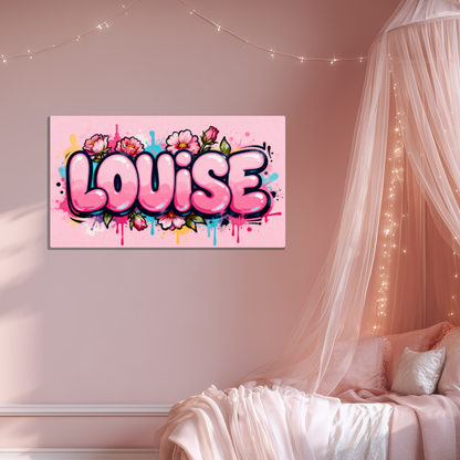Tableau Prénom Personnalisé Graffiti Fleurs Rose
