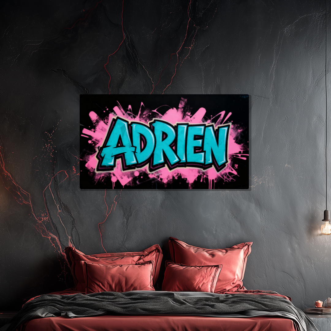 Tableau Prénom Personnalisé Graffiti Bleu et Rose