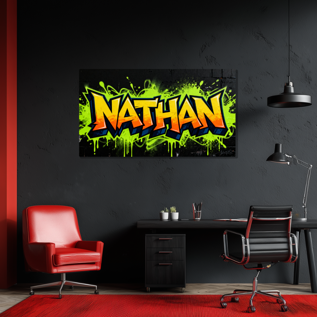 Tableau Prénom Personnalisé Graffiti Jaune et Vert
