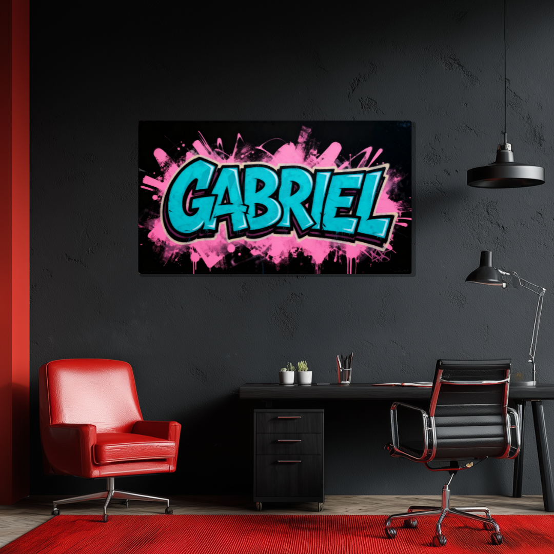 Tableau Prénom Personnalisé Graffiti Bleu et Rose