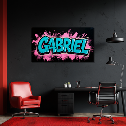 Tableau Prénom Personnalisé Graffiti Bleu et Rose
