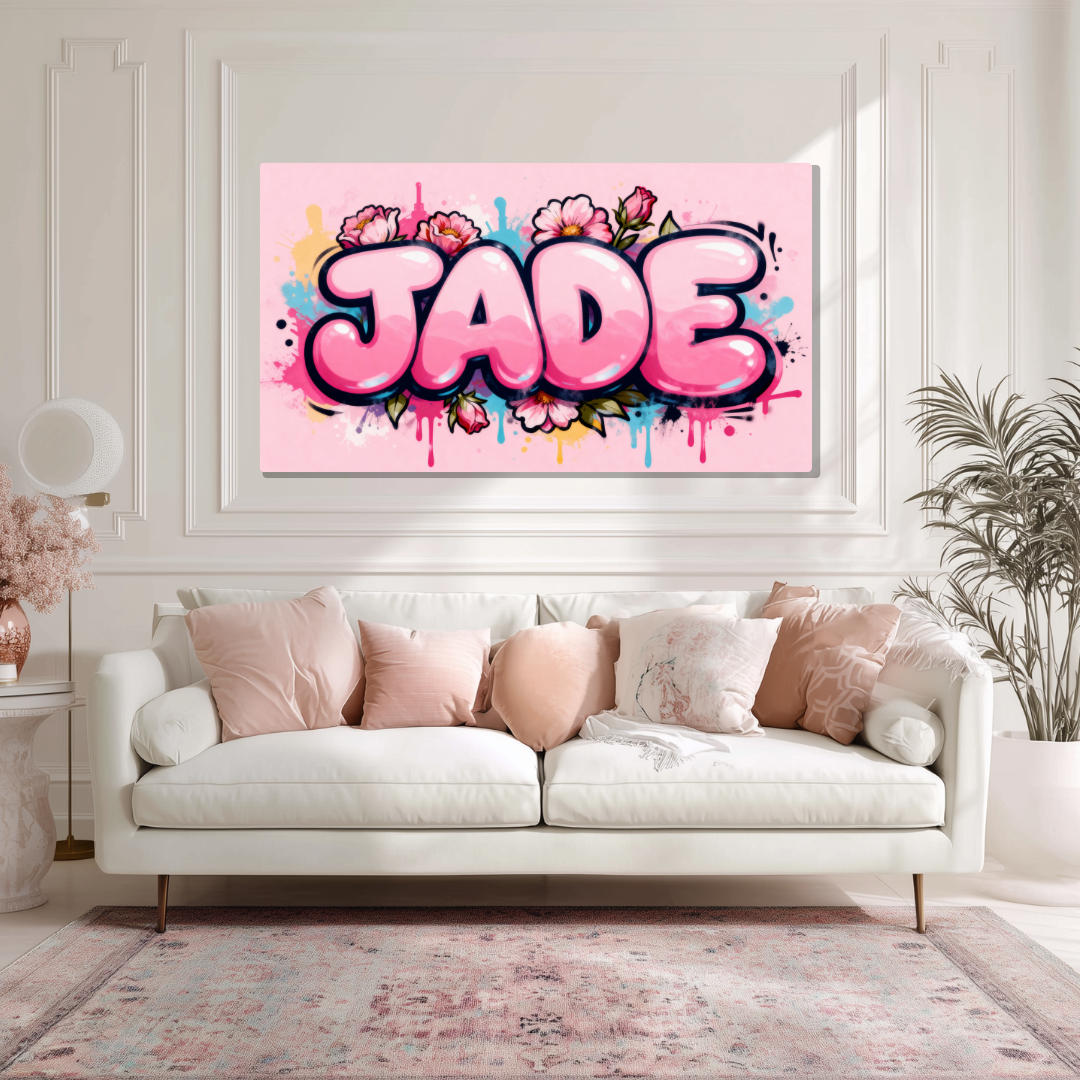 Tableau Prénom Personnalisé Graffiti Fleurs Rose