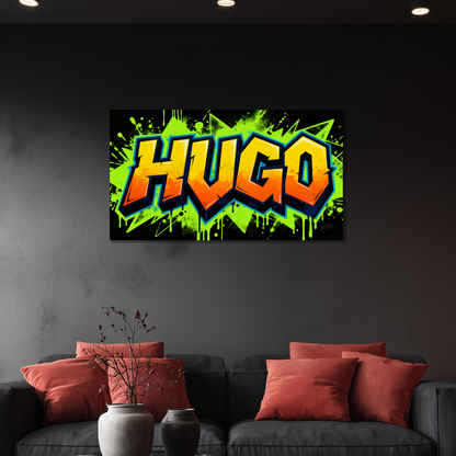 Tableau Prénom Personnalisé Graffiti Jaune et Vert