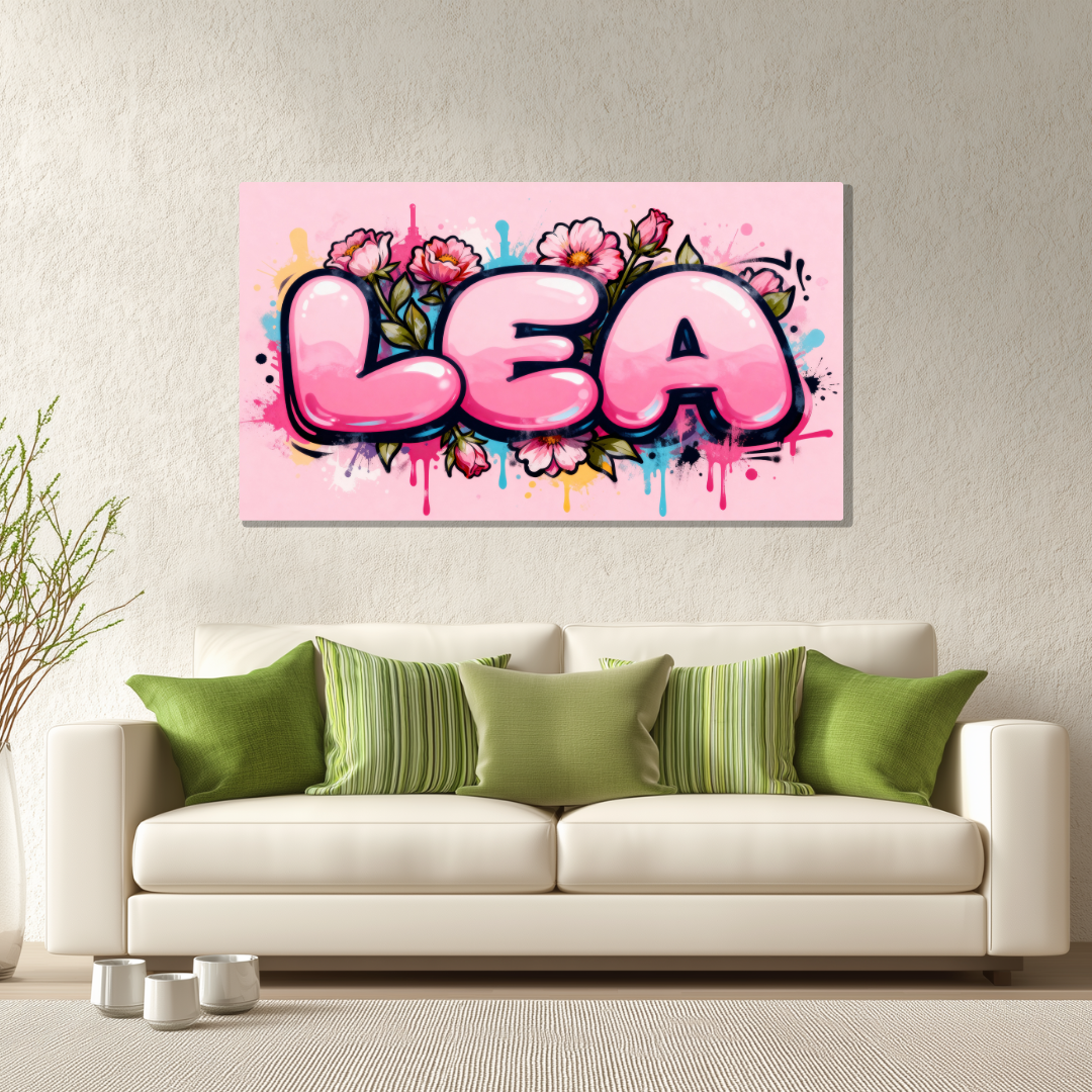 Tableau Prénom Personnalisé Graffiti Fleurs Rose