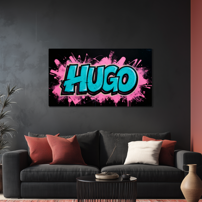 Tableau Prénom Personnalisé Graffiti Bleu et Rose