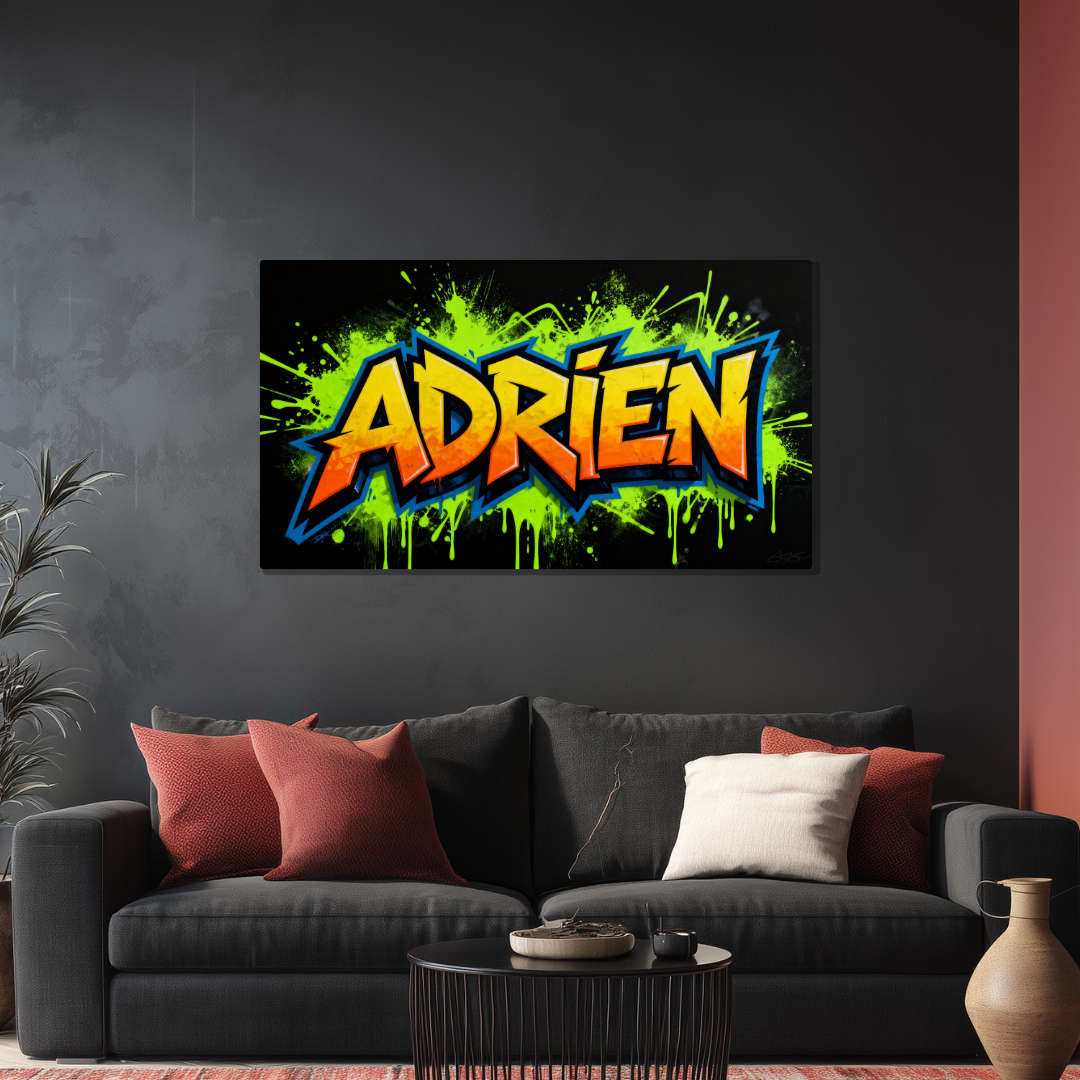 Tableau Prénom Personnalisé Graffiti Jaune et Vert