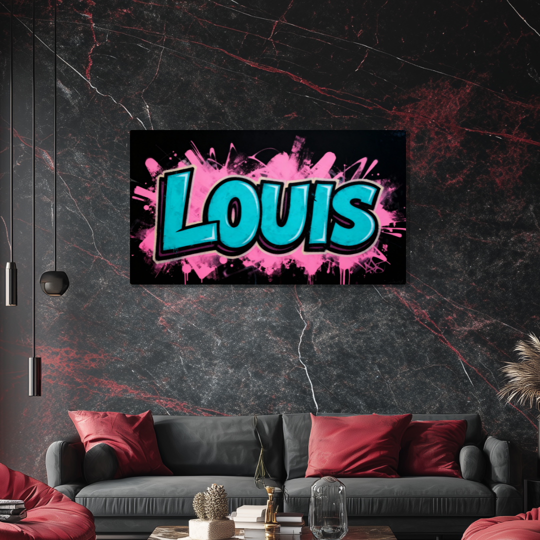 Tableau Prénom Personnalisé Graffiti Bleu et Rose