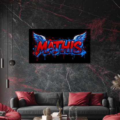 Tableau Prénom Personnalisé Graffiti Ailes d'Anges Bleu et Rouge