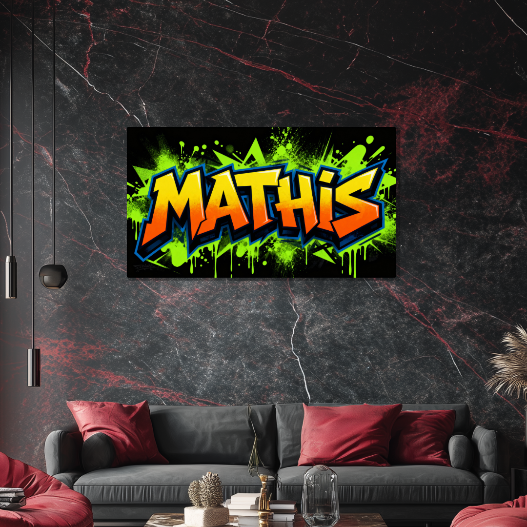 Tableau Prénom Personnalisé Graffiti Jaune et Vert