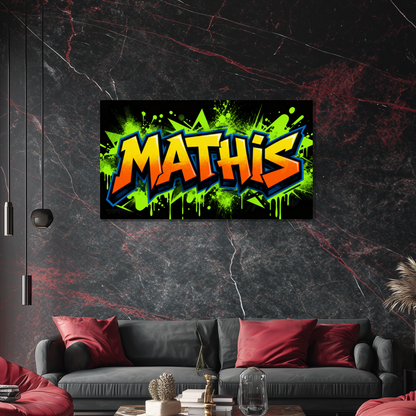 Tableau Prénom Personnalisé Graffiti Jaune et Vert