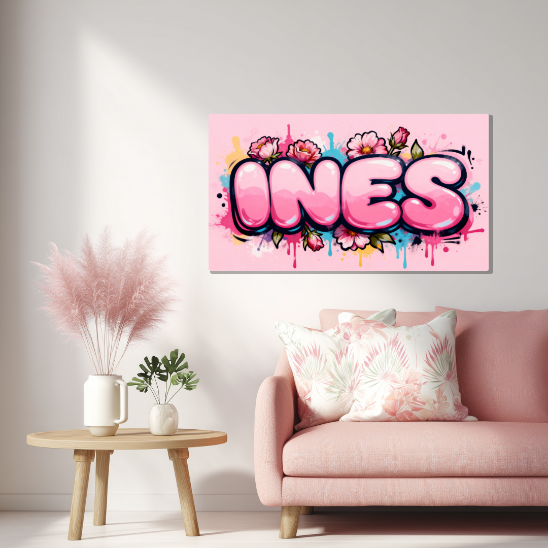 Tableau Prénom Personnalisé Graffiti Fleurs Rose