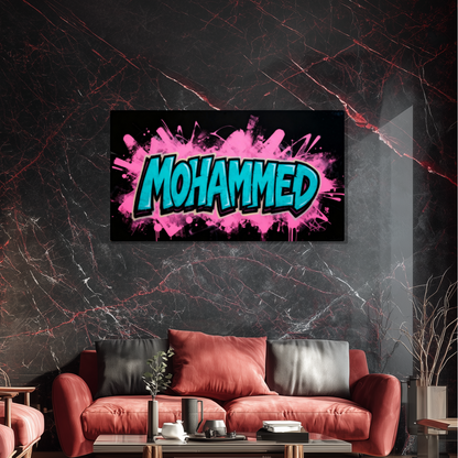 Tableau Prénom Personnalisé Graffiti Bleu et Rose