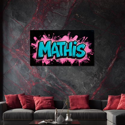 Tableau Prénom Personnalisé Graffiti Bleu et Rose