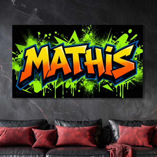 Tableau Prénom Personnalisé Graffiti Jaune et Vert