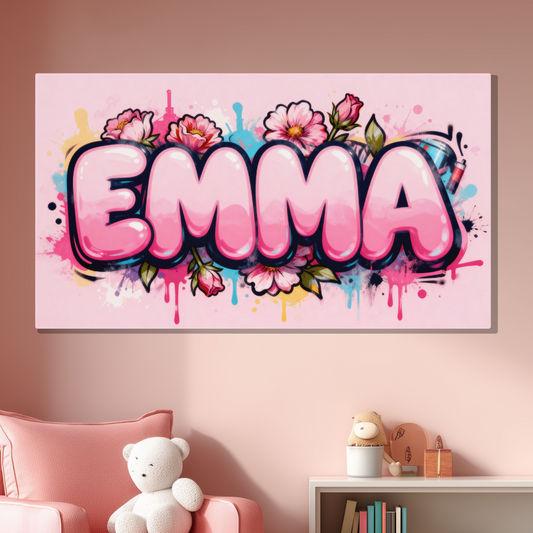 Tableau Prénom Personnalisé Graffiti Fleurs Rose